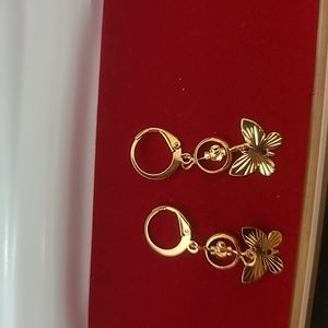 Gold plated butterfly tassel earrings